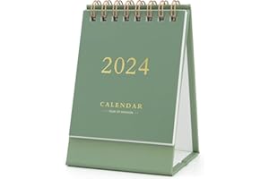 ALLY-MAGIC Mini Desk Calendar, Small Desktop Calendar from August 2023 to December 2024 Standing Flip Desktop Calendar for Desk Work Table on Home Office School Y4TJTL (Green)