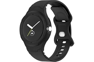 Miimall Silikonowy pasek kompatybilny z zegarkiem Google Pixel Watch z etui, miękki silikon, sportowy, odporny na wstrząsy, wodoodporny pasek z obudową, regulowany pasek zastępczy do zegarka Pixel Watch