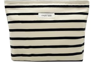 Torytoe Kosmetiktasche, Kulturtasche Segeltuch Mäppchen Make Up Schminktasche Gestreifte Waschtasche Travel Cosmetic Organizer Portable Kulturbeutel Reisen Kosmetikbeutel für Damen, Schwarz Gestreift