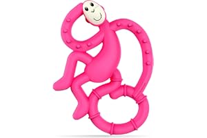 Matchstick Monkey, Antimicrobial Silicone Teether, Easy To Grip, BPA Free, 3 Months Old+, 10 cm, Pink Mini Monkey