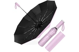 Poligono Parapluie Pliant Automatique, Grand Parapluie 12 Baleines pour Homme Femme, Anti Vent, Diamètre 105 cm