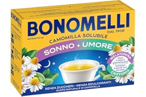 Bonomelli - Camomilla Solubile Sonno + Umore, 16 Bustine. Con Melatonina e Griffonia. Riduce il tempo necessario per addormentarsi e contribuisce al normale tono dell’umore (72g)