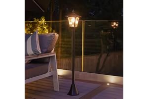 Festive Lights - 1.2m (4ft) Solar Filament Effect Traditional Victorian Style Lamp Post Light - 3 Warm White LEDs, Dual Brightness Settings - Outdoor Garden Feature, IP44 Rated, Fixing Kit Included