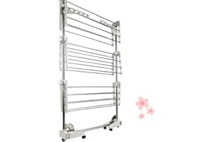 HUOLE Wäscheständer | Wäschetrockner Turm mit Extra Viel Platz auf 3 Ebenen | Mobil, Flexibel, Ausziehbar | Wäscheturm aus Pulverbeschichtetem Stahl & Kunststoff (JE79862)