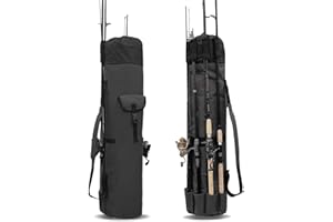 NATRUTH Fishing Rod Bag Portable Outdoor Fishing Tackle Carrier Bag Waterproof Fishing Tools Storage Bag with 5 Rod Holder (Black)