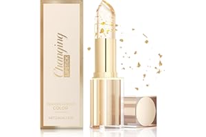 LEDEAK Changement De Couleur Rouge à Lèvres, Longue Durée Hydratant Feuille d'or Brillant à Lèvres, Baume a Levre Magique à Changement de Couleur de Température, L'or Transparent Jelly Lipstick