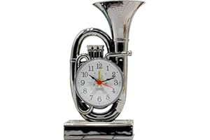 LEDSone Reloj despertador de trompeta vintage, reloj de escritorio creativo con pilas para el hogar, dormitorio, reloj de decoración (cromo)