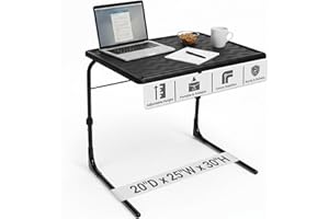 Table-Mate XL Folding TV Tray Tables with Cup Holder - Lightweight Adjustable 6 Height 4 Tilt Angle Adjustments - Original TV Dinner Tray with Compact Storage (Black)