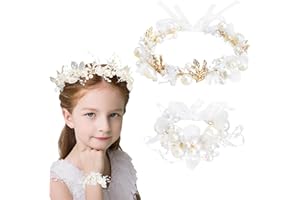 SOETDERT Wieniec z kwiatów, ozdoba do włosów, na komunię, perły, ozdoba głowy dla panny młodej, na wesele, biała perła, ozdoba do włosów dla dziewczynek i kobiet