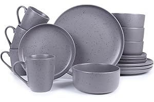 Royalford 16 Piece Stoneware Dinnerware Set - Kitchen Dinner Set, Stoneware Tableware Crockery - Includes 4 Dinner Plates, 4 Dessert Plates, 4 Cereal Bowl and 4 Mugs, Grey