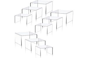 Duscdesp Set of 9 Acrylic Display Stand Acrylic Shelves Display Risers Crystal Display Shelf, Cupcake Stand Dessert Candy Riser Doll Stands Perfume Stand Action Figure Stands (9PCS)