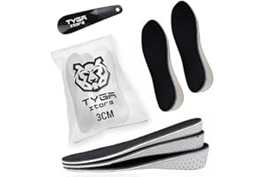 TYGA Store Semelle intérieure de chaussures de sport de 3 cm augmentant la hauteur, semelles orthopédiques de rechange douces et respirantes pour homme et femme + chausse-pied gratuit (taille 36-44)