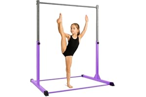 KAYMAN Gymnastics Horizontal Bar with Hand Protection Wrap, Adjustable Height & Feet - Durable Iron Equipment for Flexibility Training, Compact & Stylish - Perfect for Home Gym, Large