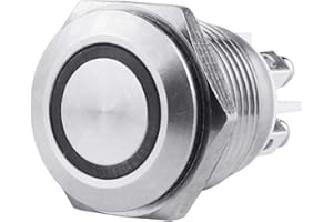 Larcele 16mm Impermeabile DIY Pulsante Rotondo Spingere Pulsante di Ritorno Automatico con 12V Verde Indicatore, Guscio in Acciaio Inossidabile JSANKG-27