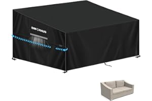 SIMPHAUS Abdeckungen für Rattan 2-Sitzer Loungemöbel Abdeckung 2 Sitzer Plane Gartencouch Abdeckung für Gartensofa Adeckung Lounge Sofa Abdeckung Outdoor Wetterschutz Gartenbank 155x99x89/61