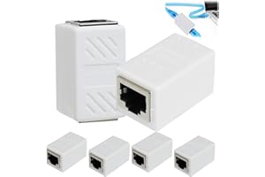 FunWorth 6 Piezas Acoplador RJ45 10 Gbps, Adaptador Ethernet RJ45 Hembra a Hembra,Cables Ethernet RJ45 para Blindado y de Alta Velocidad de Red Cat5, Cat5e, Cat6 y Cat7 (Blanco - 6 Piezas)