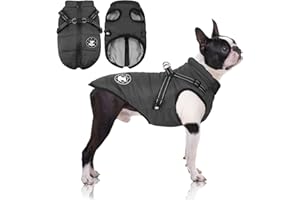 LUOWAN Cappotti per cani impermeabili con imbracatura Vestiti per cani caldi e confortevoli Lavabili in lavatrice Design a strisce riflettenti Resistente anello a D da mettere e togliere comodamente