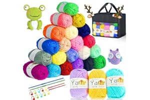 NINGESHOP Acrylwolle Set, 24 Farben Wolle Set, Baumwolle Wolle mit 2 Häkelnadeln, 40g Baumwollgarn, Stricken für Anfänger Set, Wolle Zum Häkeln und Stricken Haustierkleidung, Hüten, Handtüchern