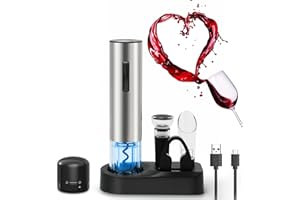 ZOYIDOUX Set regalo Cavatappi elettrici ricaricabile 7 in 1 inox,Apribottiglie elettrici con base,Versatore,Tappo in silicone per vuoto,Tagliapasta stagnola,Tappo per vino,Regalo amanti del vino