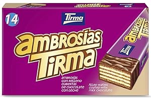 Tirma gaufrettes au Chocolat au Lait 301g | 1 boîte cadeau - 14 barres à grignoter emballées individuellement | Sans OGM | Convient aux végétariens