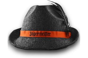 BESTPLUG JÄGERMEISTER Original Trachten-Hut von Jägermeister ® Jäger-Hut Filz-Hut schwarz mit 2 orangenen Federn