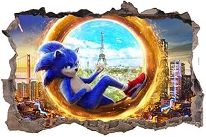 QUEENWIFF Sonic Wall Decals Sticker,Children Cartoon Bedroom Background Wall Decoration Self Adhesive Wall Sticker,Hedgehog Video Game Sticker Birthday Party Supplies
