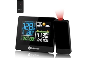 DR.PREPARE Projection Alarm Clock, Digital Projector Clock on Ceiling with Temperature Humidity Display, Weather Station with Outdoor Wireless Sensor, Weather Forecast, Snooze