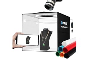 PULUZ Lichtbox 30 cm, 10 Stufen dimmbar, Fotostudio mit 120 LED-Leuchten, tragbares Lichtzelt, geeignet für Unternehmen, die Artikel online, 6 farbenfrohe PVC-Hintergründe