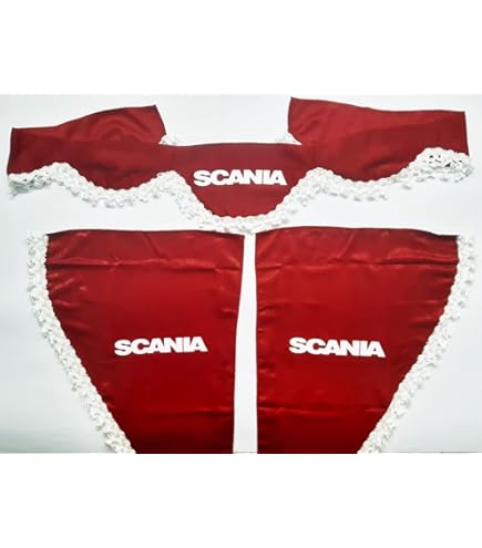 Set 3 Tende Per Camion MAN TGX/TGA - In Velluto Con Pompon Bianchi - Parabrezza E Porte Laterali