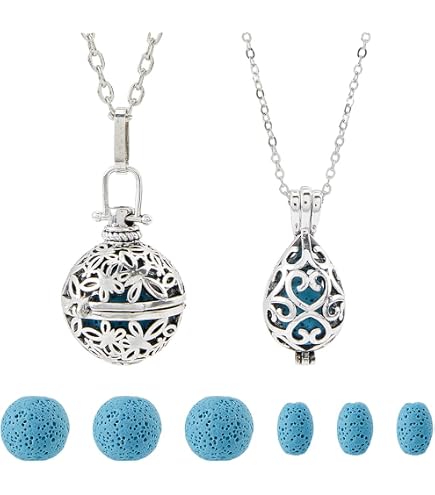 Collana Aromaterapia Con Ciondolo E Pietra Lavica - Diffusore Per Oli Essenziali, Regalo Per Donna, 70 Cm