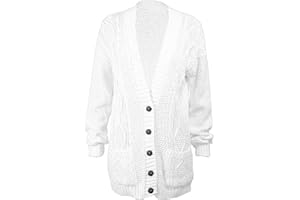 LUXE DIVA New Womens Everyday Long Sleeve Button Top Ladies Chunky Aran Cable Knit Grandad Cardigan UK Size 8-26