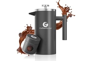 ‎COFFEE GATOR Coffee Gator French Press Kaffeemaschine 1 Liter plus Travel Jar Kanister, Doppelwandig Isoliert Edelstahl Kaffeebereiter, Tragbare Heiße Kalte Brühe Teekanne für Haus Büro Küche Camping Outdoor
