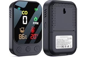 CO-Melder,YEREADW 3-in-1 tragbarer Kohlenmonoxid-Mel,Wiederaufladbarer Kohlenmonoxid-Detektor mit Temperatur- Luftfeuchtigkeitsanzeige, Tragbar für Zuhause, Wohnwagen Camping, Schwarz (Schwarz)