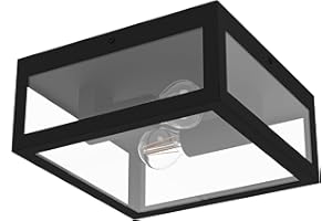 EGLO Lampa sufitowa zewnętrzna ALAMONTE 1, 2-ogniskowa zewnętrzna, stalowa lampa sufitowa ocynkowana, kolor: czarny, szkło: przezroczyste, oprawka: E27, IP44