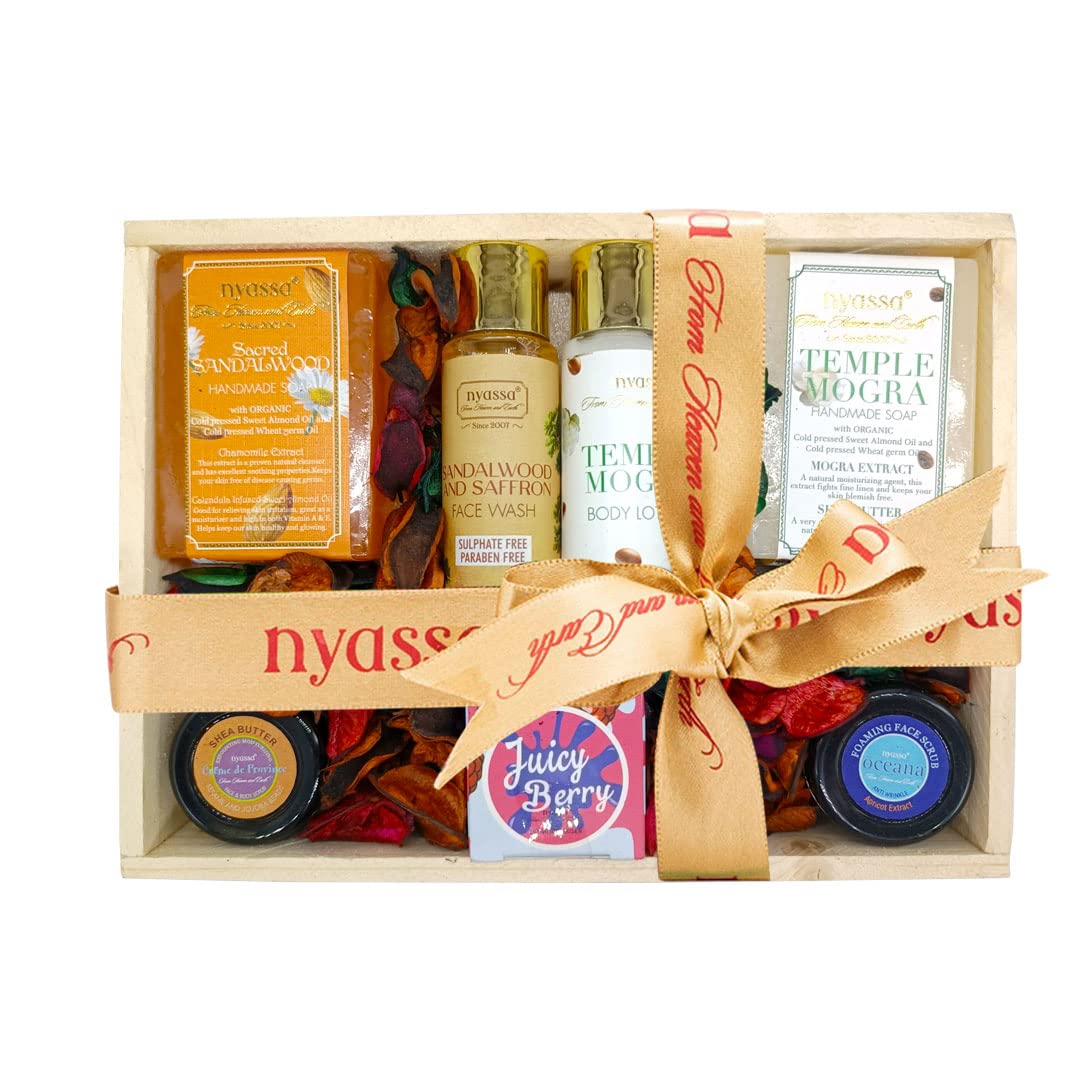 NYASSA Premium Bath and Body Care Set | Gift Set For Women & Men| Wooden Gift Box To Pamper Your Loved Ones | Gift Set for Ev