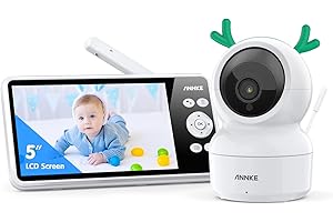 ANNKE Baby Monitor Video,5" 720p Display LCD, Telecamera 1080p con Visione Notturna, Promemoria di alimentazione, Nanna, Funzione PTZ,Temperatura Rilevamento, Audio,Batteria ricaricabile 4000 mAh