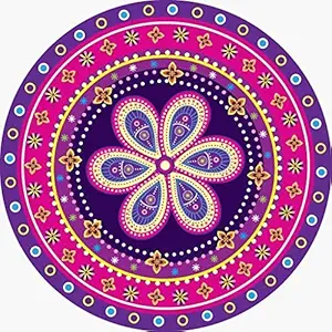 PRINTELLIGENT Diwali Rangoli Sticker PVC Vinyl (Floor/Table Sticker) Multicolour 60cm X 60cm Design023