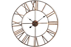 Antic by Casa Chic – Gran Reloj de Pared Metálico con Mecanismo Quartz - 60 cm Diámetro – Números Romános – Acero - Cobre