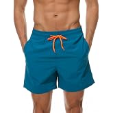 Aisprts Men's Swim Trunks Breathable Quick Dry 3 Pockets Swim Suit with Mesh Lining and Adjustable Drawstring