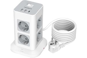 TESSAN Grenuttag USB C, grenuttag med 8 AC och 3 USB, förlängningssladd 2M | 11 i 1 grenkontakt med USB C, grendosa med strömbrytare, förgreningsdosa 2M, skarvsladd inomhus för hem, kontor, Gråvit