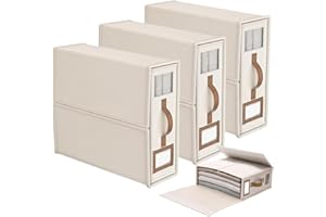 Ruioomeep Linen Lot de 3 boîtes de rangement pour lit avec fenêtre transparente et étiquette - Pour tiroir de lit, sac de rangement pour linge de lit, couvertures et vêtements (lin beige)