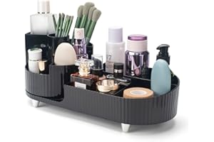 CESTATIVO Make up Organizer mit 360° drehendem Make up Pinsel Halter, Kosmetik Organizer mit großer Kapazität, Hautpflege-Organizer für Kommode Tisch/Waschtisch im Bad (Schwarz)