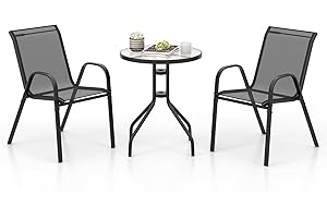 ‎COSTWAY COSTWAY 3tlg. Balkonmöbel Set, Bistrotisch mit 2 stapelbare Stühlen, Bistroset, Balkonset, Gartenset, Gartengarnitur, Gartenmöbel, Sitzgarnitur, Sitzgruppe für Garten, Balkon