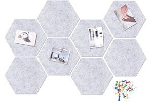 HyFanStr Tableau d'Affichage Feutre Mural Hexagone Tableau Liege Auto-adhésif Panneau Liege Murale Babillards Bureau Décoration avec 40 Punaises pour accrocher des photos Gris