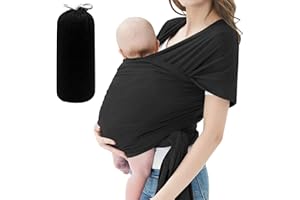 Porte-bébé, porte-bébé confortable, porte-bébé mains libres, léger, respirant, doux, parfait pour les nouveau-nés et les bébés, housse d'allaitement avec pochette de transport(Black)
