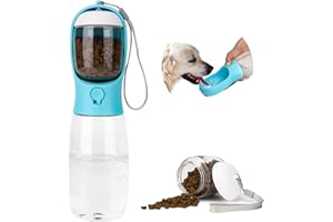 HOTACE Dog Water Bottle with Food Container - Upgraded 550ml Dog Drinking Bottle Antibacterial with Activated Carbon Filter, Portable Pets Water Bottle BPA Free for Dogs Cats Rabbits Puppy Outdoor Walking