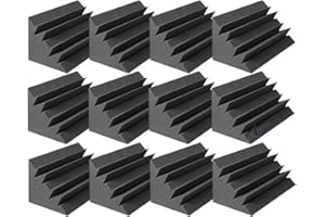 Arrowzoom 12 Panneaux Acoustiques Absorbeur de basse de graves Piège Bass Traps 12x12x24cm Bassabsorber éliminer les ondes stationnaires Correction Acoustique Isolation Sonore Ignifuge Noir 1133
