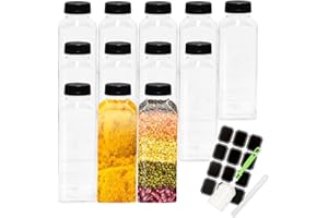 BiBOTLSFLY 500ml 12 Pack Plastic Juice Bottles with Black Lids, Reusable Bulk Beverage Containers for Storing Juices, Milk, Smoothie and Other Homemade Beverages