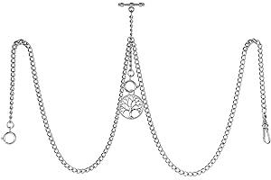TREEWETO Taschenuhrkette mit T Bar Endstück Gesamtlänge 72cm Doppel Albert T-Bar Taschenuhr Kette mit Antiker Lebensbaum Anhänger und 3 Haken für Weste Knopfloch