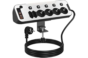 HONIHOM Ciabatta da Scrivania,Multipresa con Interruttori Indipendenti,Presa Multipla Salvaspazio,Ciabatta Elettrica 5 Presa,Angolare Multipresa Schuko Protezione Sovratensione con Luce Notturna,2m Cavo,Nero